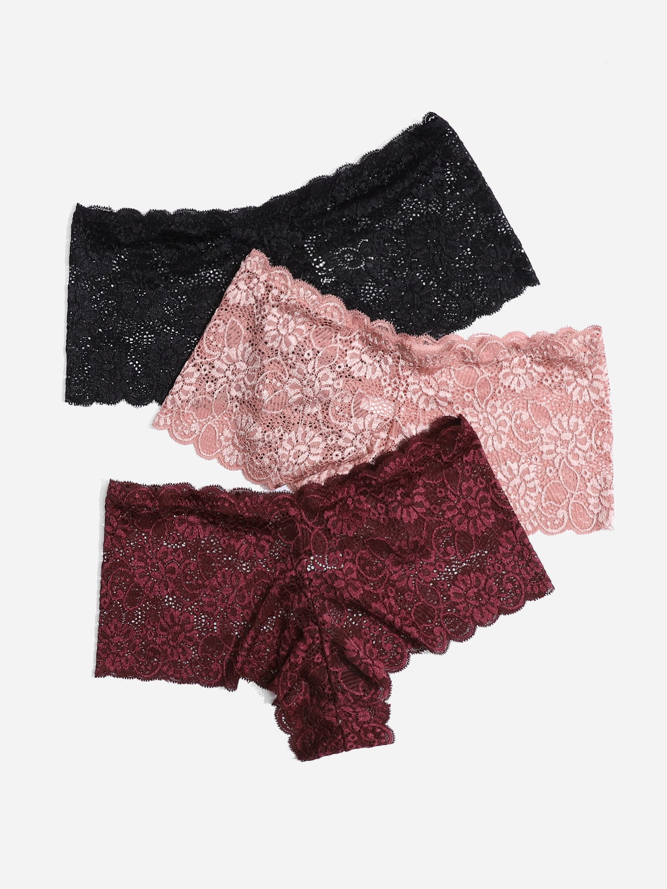 Plus 3pack Floral Lace Scallop Trim Panty - Negative Apparel