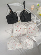 Plus 3pcs Contrast Lace Underwire Bra - Negative Apparel