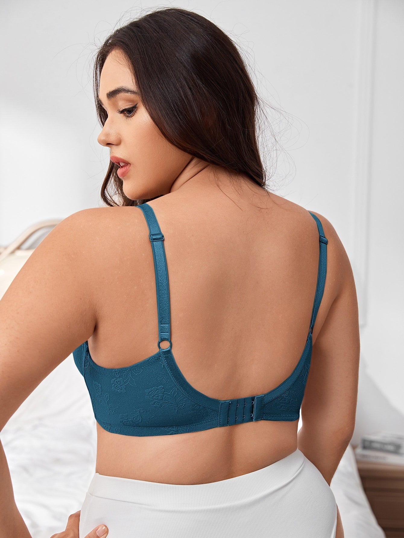 Plus Floral Jacquard Bow Front Push Up Bra - Negative Apparel