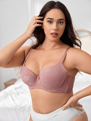 Plus Floral Jacquard Bow Front Push Up Bra - Negative Apparel