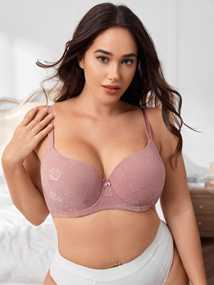 Plus Floral Jacquard Bow Front Push Up Bra - Negative Apparel