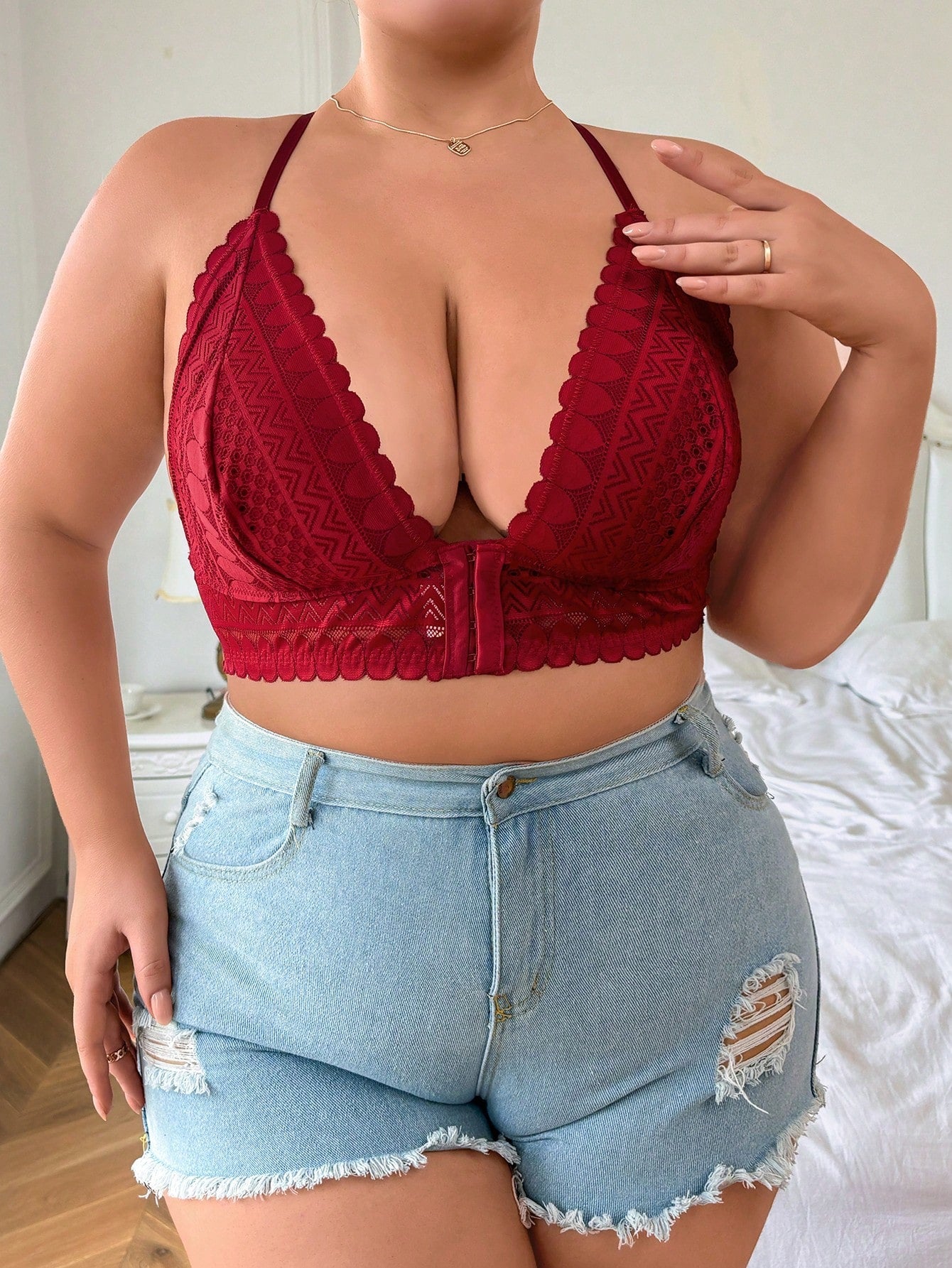 Plus Size Lace Wireless Bra, 1pc - Negative Apparel