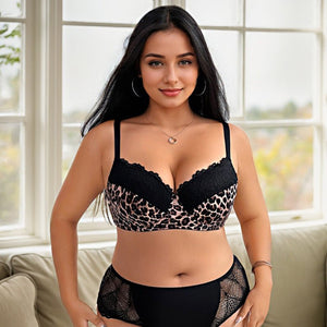 Plus Size Leopard print big chest with steel ring bra - Negative Apparel