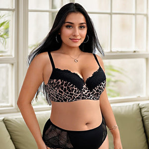 Plus Size Leopard print big chest with steel ring bra - Negative Apparel