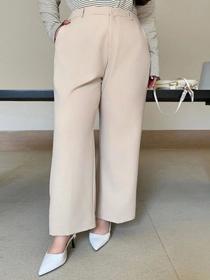 Plus Size Solid Color Fitted Suit & Straight Leg Pants, All Season Women Dress Pants - Negative Apparel