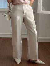 Plus Size Solid Color Fitted Suit & Straight Leg Pants, All Season Women Dress Pants - Negative Apparel