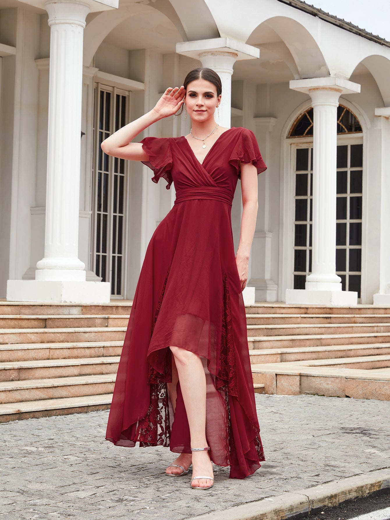 Plus size V - neck short - sleeved dresses, solid color Middle Eastern women's clothing - Negative Apparel
