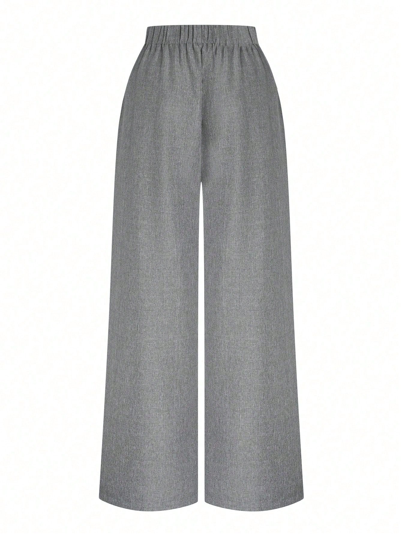 Plus Size Women Button Decorated Waist Crossed Front Seam Long Wide Leg Casual Pants - Negative Apparel