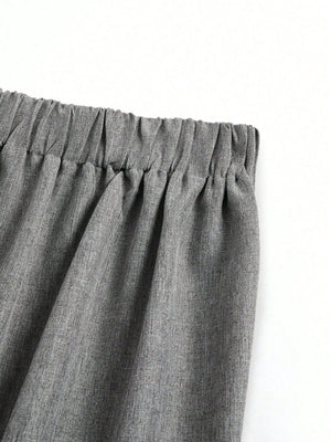 Plus Size Women Button Decorated Waist Crossed Front Seam Long Wide Leg Casual Pants - Negative Apparel