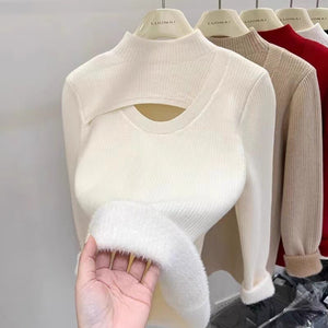 Plush one - piece hollow mock neck thermal top - Negative Apparel