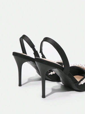 Pointed Toe & Stiletto Heel & Pearl Decor Elegant Women's High Heel Shoes - Negative Apparel