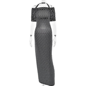 Polka Dot Elegance — Halter Neck High Waist Long Dress - Negative Apparel