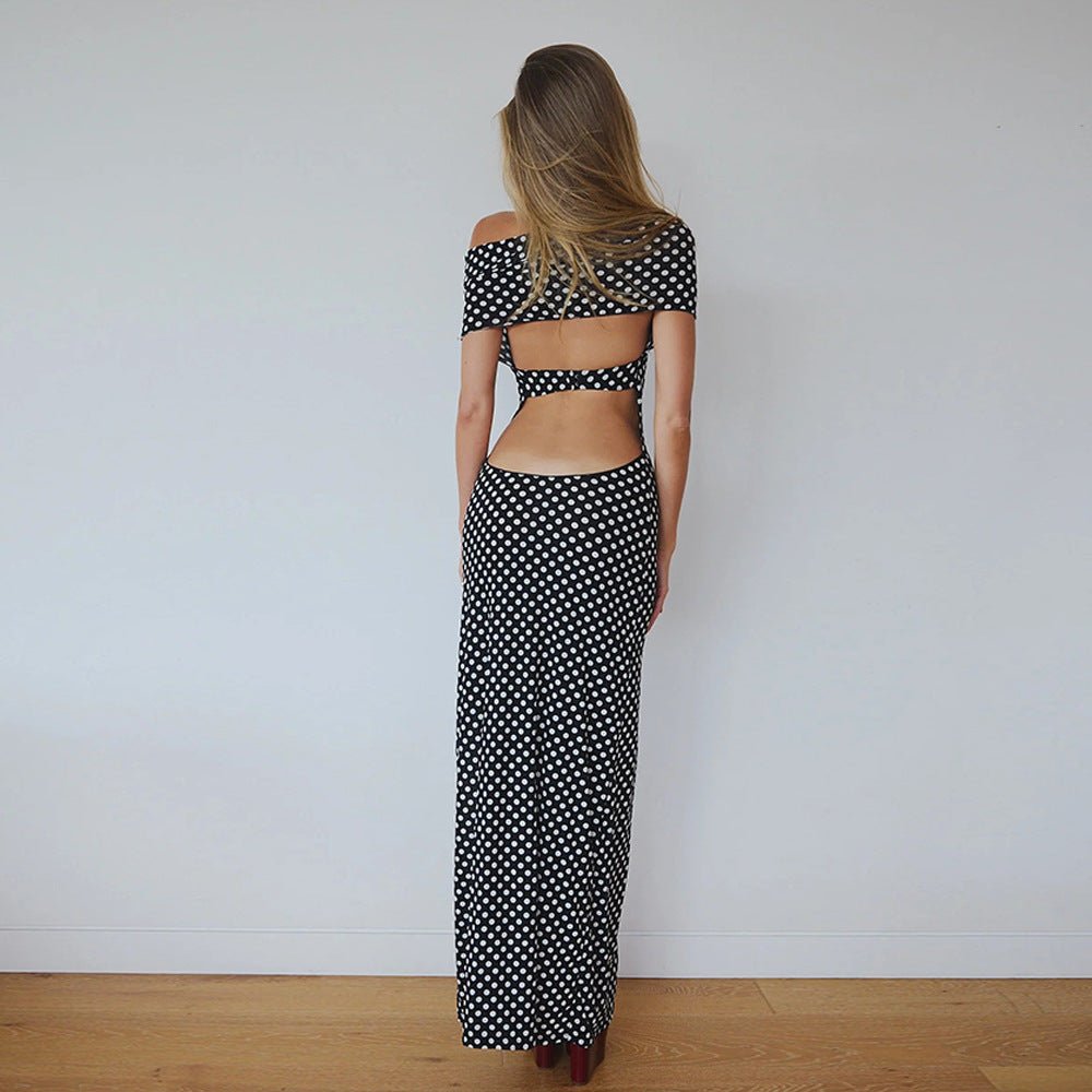 Polka Dot Elegance — Halter Neck High Waist Long Dress - Negative Apparel