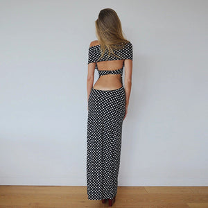 Polka Dot Elegance — Halter Neck High Waist Long Dress - Negative Apparel