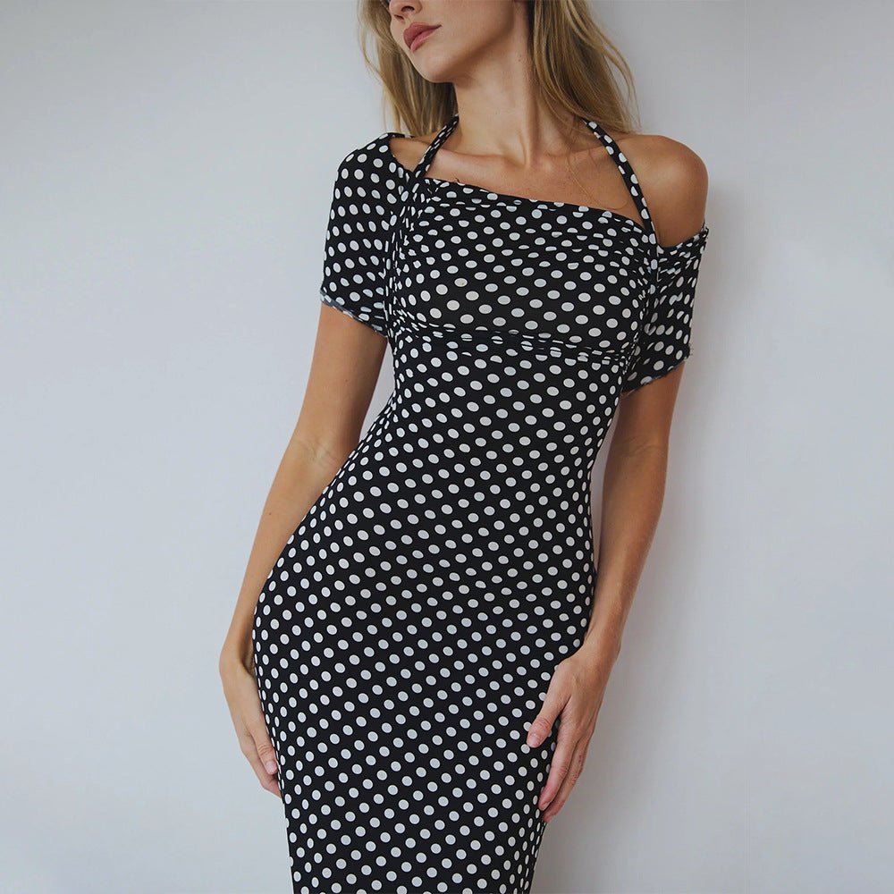 Polka Dot Elegance — Halter Neck High Waist Long Dress - Negative Apparel