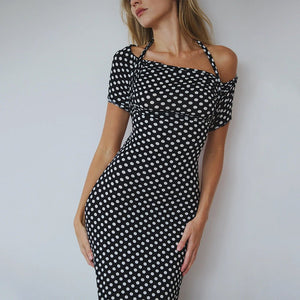 Polka Dot Elegance — Halter Neck High Waist Long Dress - Negative Apparel