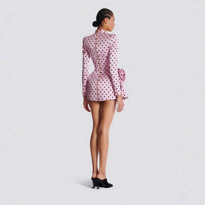 Polka Dot Promenade | Deep V - Neck 3D Floral Mini Dress - Negative Apparel