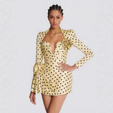 Polka Dot Promenade | Deep V - Neck 3D Floral Mini Dress - Negative Apparel
