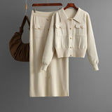 Polo collar fashion suit women's autumn and winter new sweater cardigan top knitted skirt two - piece set - Negative Apparel