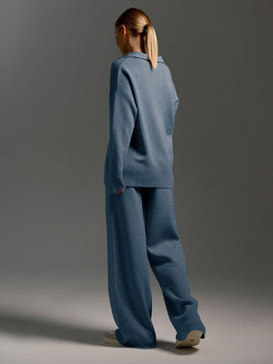 Polo collar knitted pullover + wide - leg trousers two - piece suit - Negative Apparel