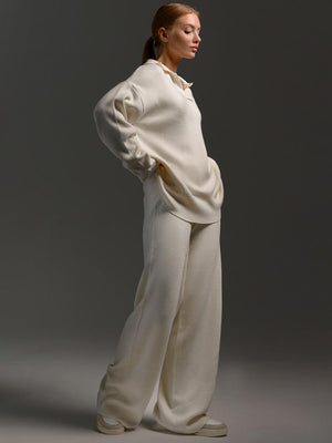 Polo collar knitted pullover + wide - leg trousers two - piece suit - Negative Apparel