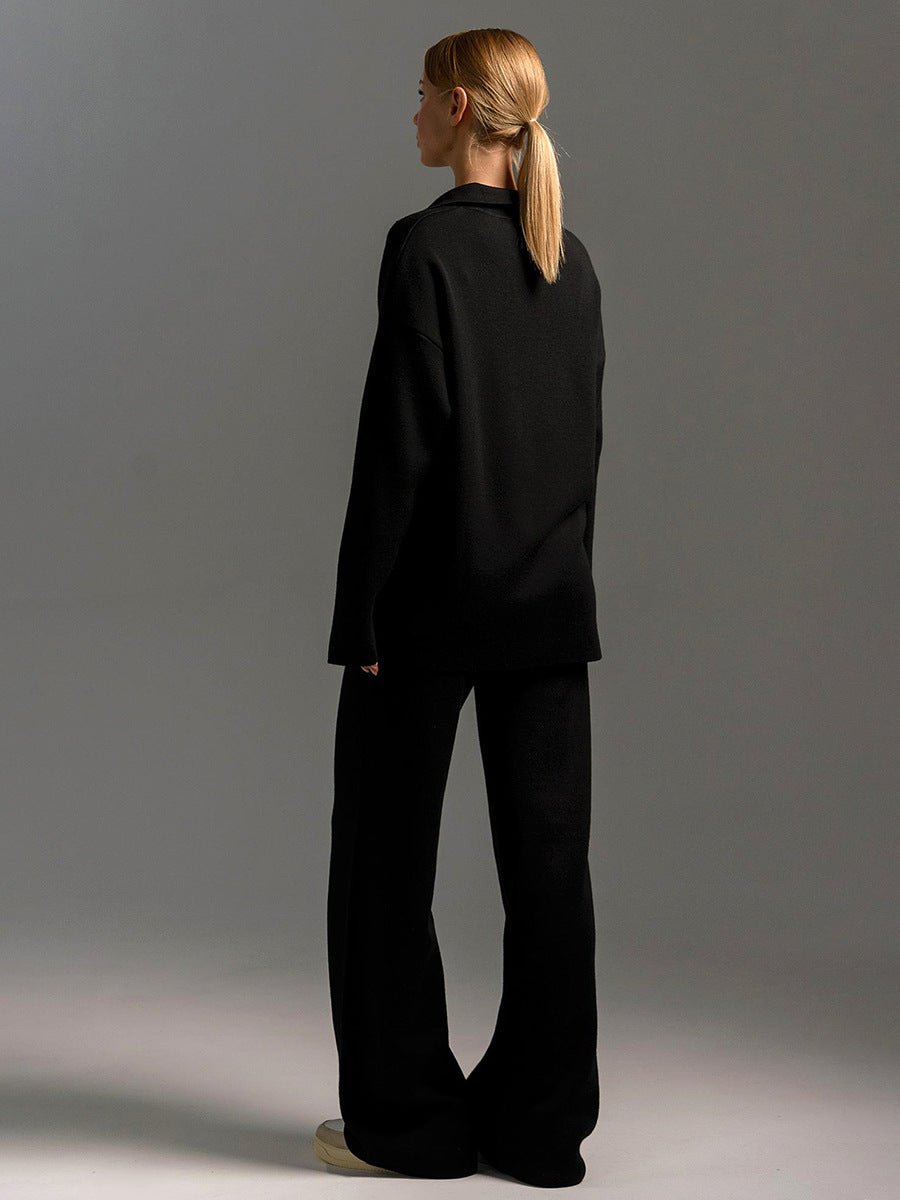 Polo collar knitted pullover + wide - leg trousers two - piece suit - Negative Apparel