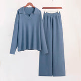 Polo collar knitted pullover + wide - leg trousers two - piece suit - Negative Apparel