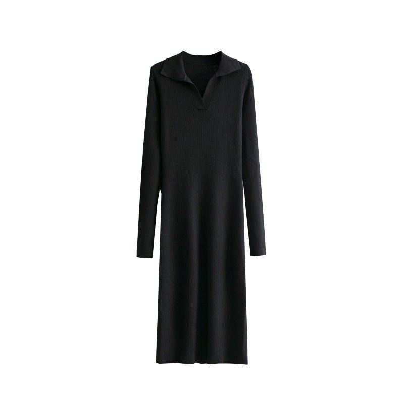 POLO collar knitted solid color slim - fitting and thin bottoming dress - Negative Apparel