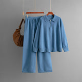 Polo collar semi - zipper casual knitted sweater wide - leg pants two - piece set - Negative Apparel