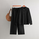 Polo collar semi - zipper casual knitted sweater wide - leg pants two - piece set - Negative Apparel