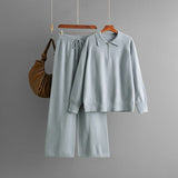 Polo collar semi - zipper casual knitted sweater wide - leg pants two - piece set - Negative Apparel