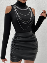 Popular high - collar heavy industry hot diamond off - the - shoulder outer wear T-shirt top women - Negative Apparel