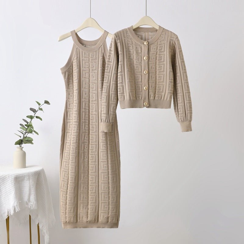 Premium Knitted Suit Jacket Suspender Dress Two - piece Set - Negative Apparel