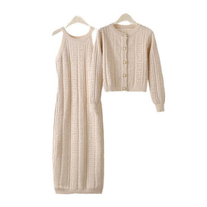 Premium Knitted Suit Jacket Suspender Dress Two - piece Set - Negative Apparel