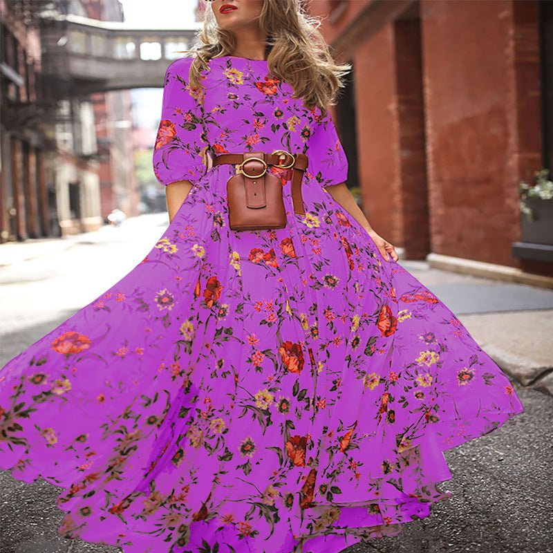 Printed Swing Floral Slim Long Dress - Negative Apparel