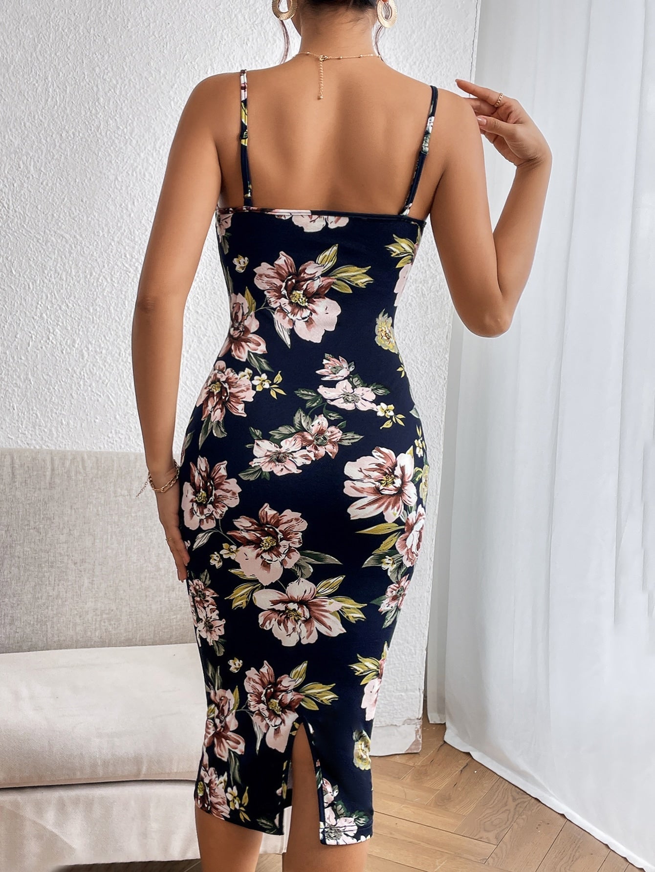 Privé Floral Print Split Hem Cami Dress - Negative Apparel