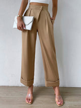 Privé High Waist Plicated Detail Wide Leg Pants - Negative Apparel