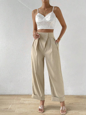 Privé High Waist Plicated Detail Wide Leg Pants - Negative Apparel