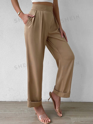 Privé High Waist Plicated Detail Wide Leg Pants - Negative Apparel