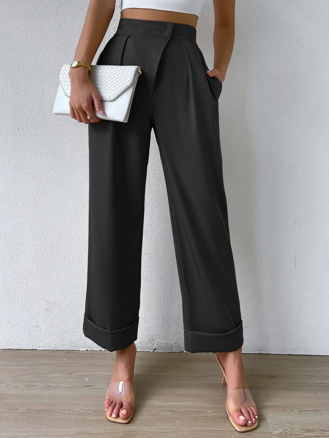 Privé High Waist Plicated Detail Wide Leg Pants - Negative Apparel