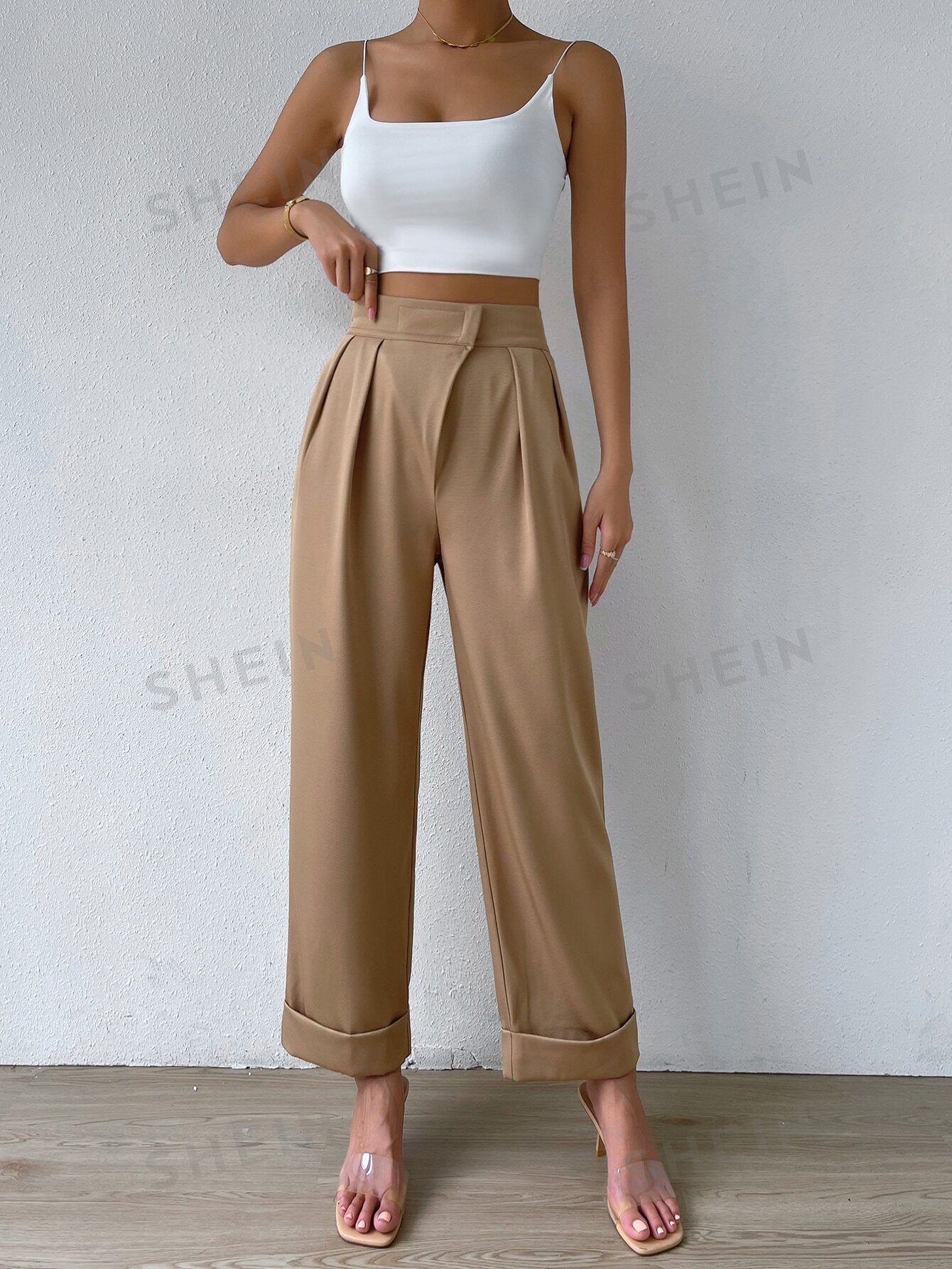 Privé High Waist Plicated Detail Wide Leg Pants - Negative Apparel