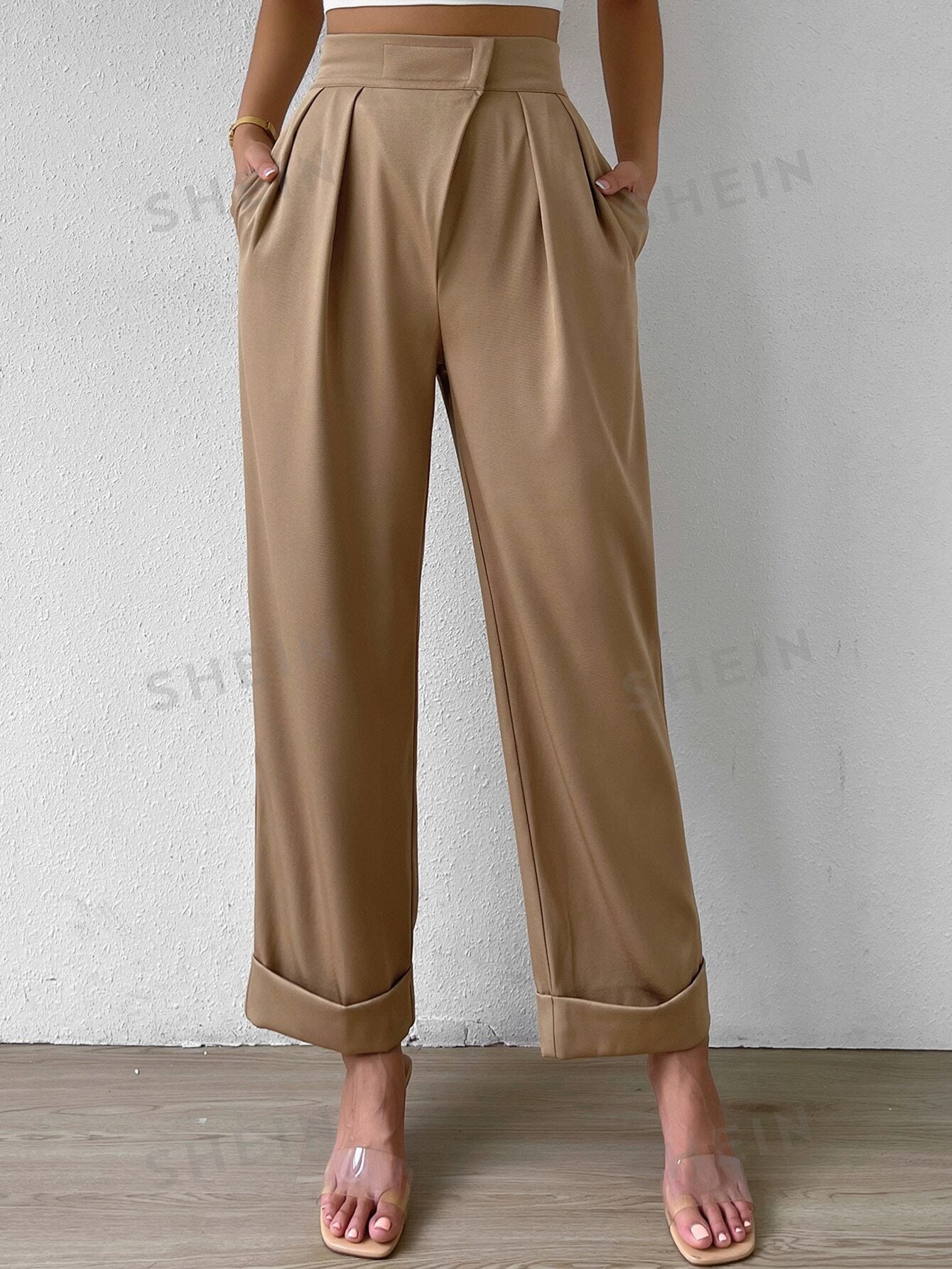 Privé High Waist Plicated Detail Wide Leg Pants - Negative Apparel