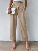 Privé High Waist Plicated Detail Wide Leg Pants - Negative Apparel