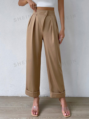 Privé High Waist Plicated Detail Wide Leg Pants - Negative Apparel