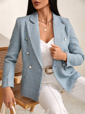 Privé Plaid Print Double Breasted Blazer Workwear - Negative Apparel