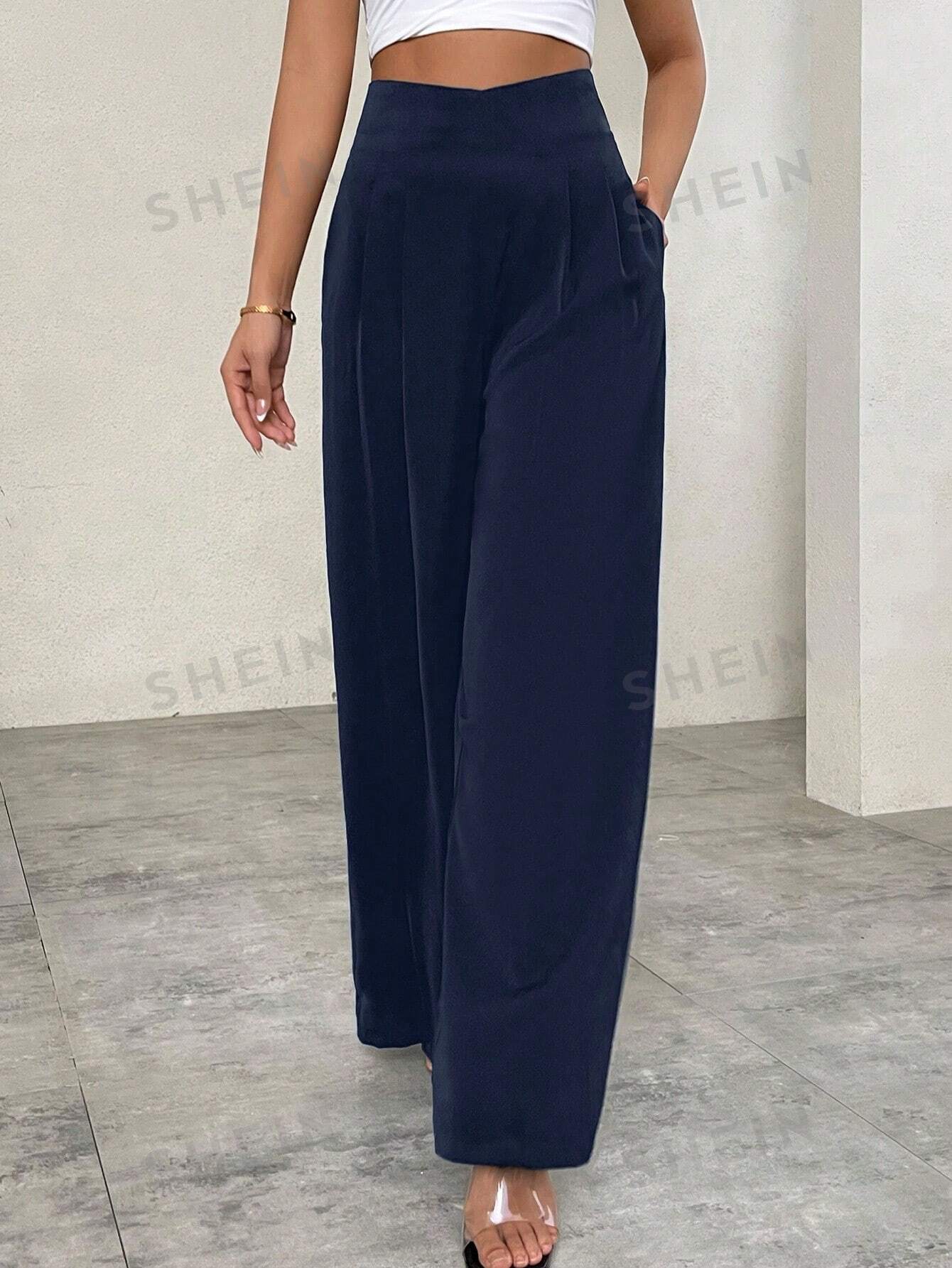 Privé Plain Asymmetrical Waist High Waist Wide Leg Pants - Negative Apparel