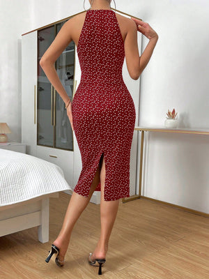 Privé Red Allover Heart Print Halter Neck Cami Bodycon Dress - Negative Apparel