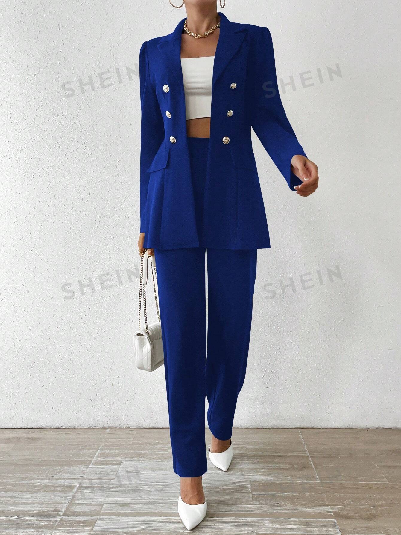 Privé Solid Color Long Sleeve Suit Jacket And Pants Set - Negative Apparel