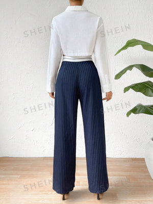 Privé Striped Print Wide Leg Pants - Negative Apparel