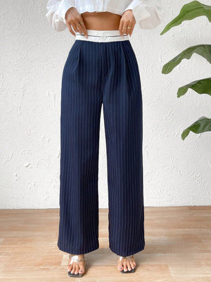 Privé Striped Print Wide Leg Pants - Negative Apparel